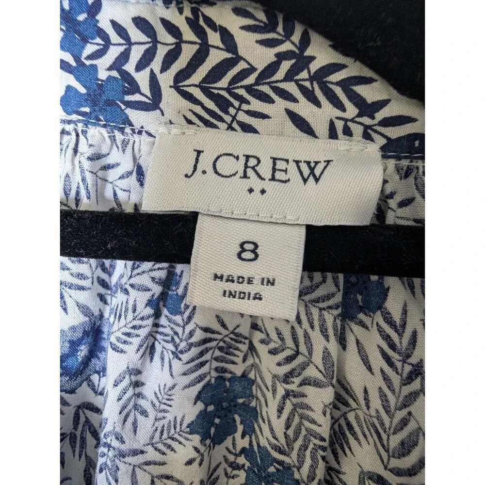 J.Crew Factory Floral Shirt Dress 8 Cotton Lined Blue White Mini PocketsCasual